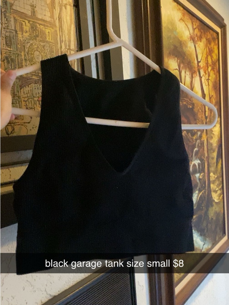 Garage Black V-Neck Cropped Ribbed Tank